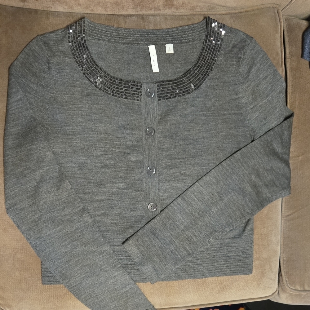 LISLI Gray Cardigan Sequin Embellishments Cropped Size S